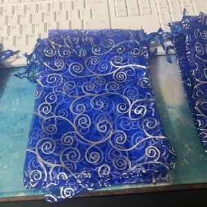 35 Royal Blue and Silver Mesh - drawstring Gift bags for sale.